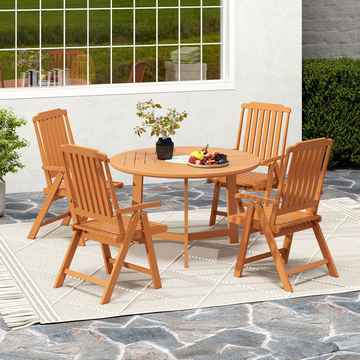 Foldable Patio Chair All-Weather HDPE Outdoor Dining Chair with Armrest-Brown view 5