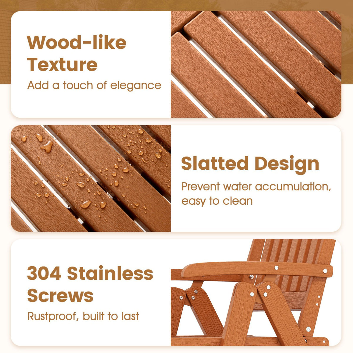 Foldable Patio Chair All-Weather HDPE Outdoor Dining Chair with Armrest-Brown view 7