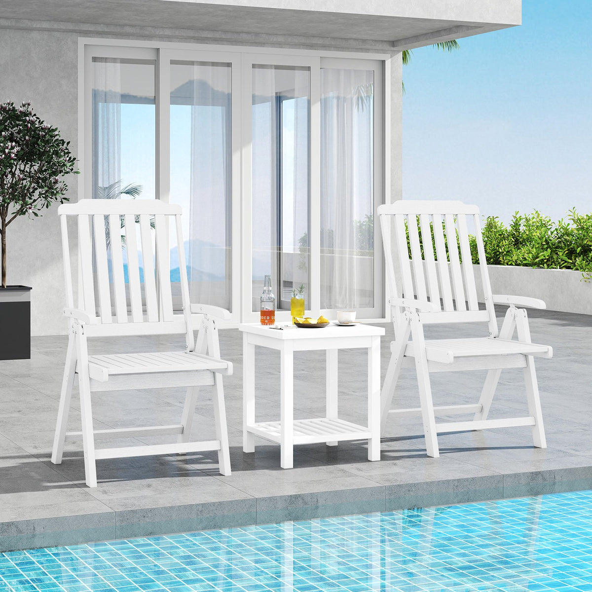 Foldable Patio Chair All-Weather HDPE Outdoor Dining Chair with Armrest-White view 2