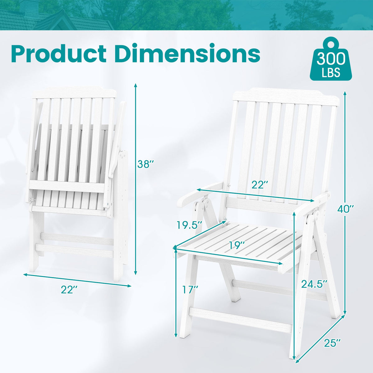 Foldable Patio Chair All-Weather HDPE Outdoor Dining Chair with Armrest-White view 4