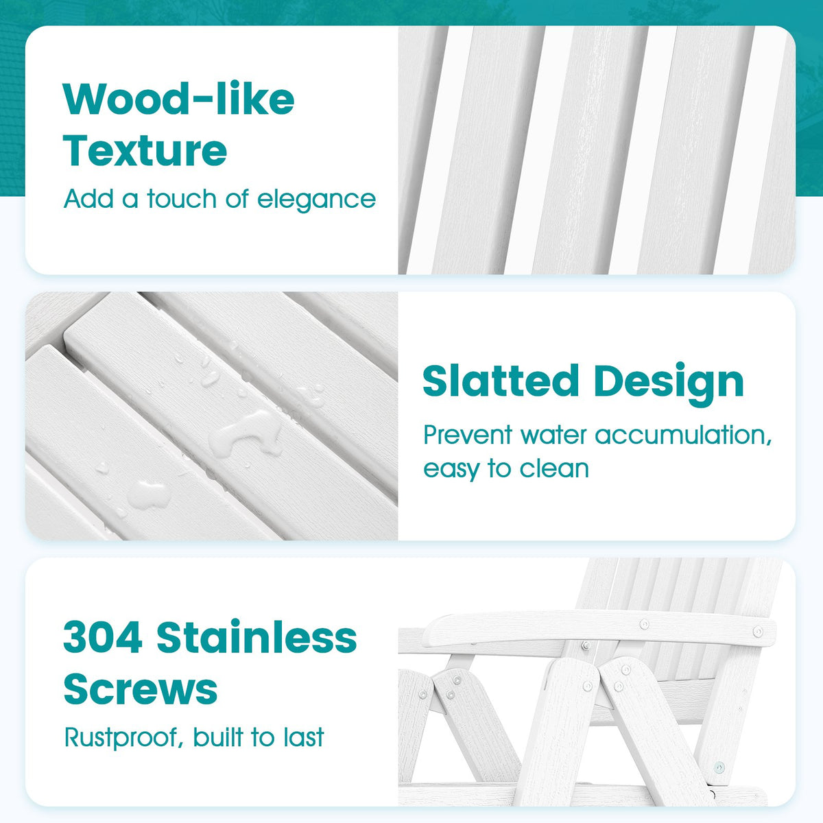 Foldable Patio Chair All-Weather HDPE Outdoor Dining Chair with Armrest-White view 7