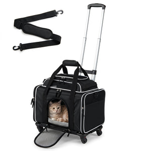 Foldable Pet Carrier with Wheels Airline Approved Rolling Cat and Dog Carrier-Black