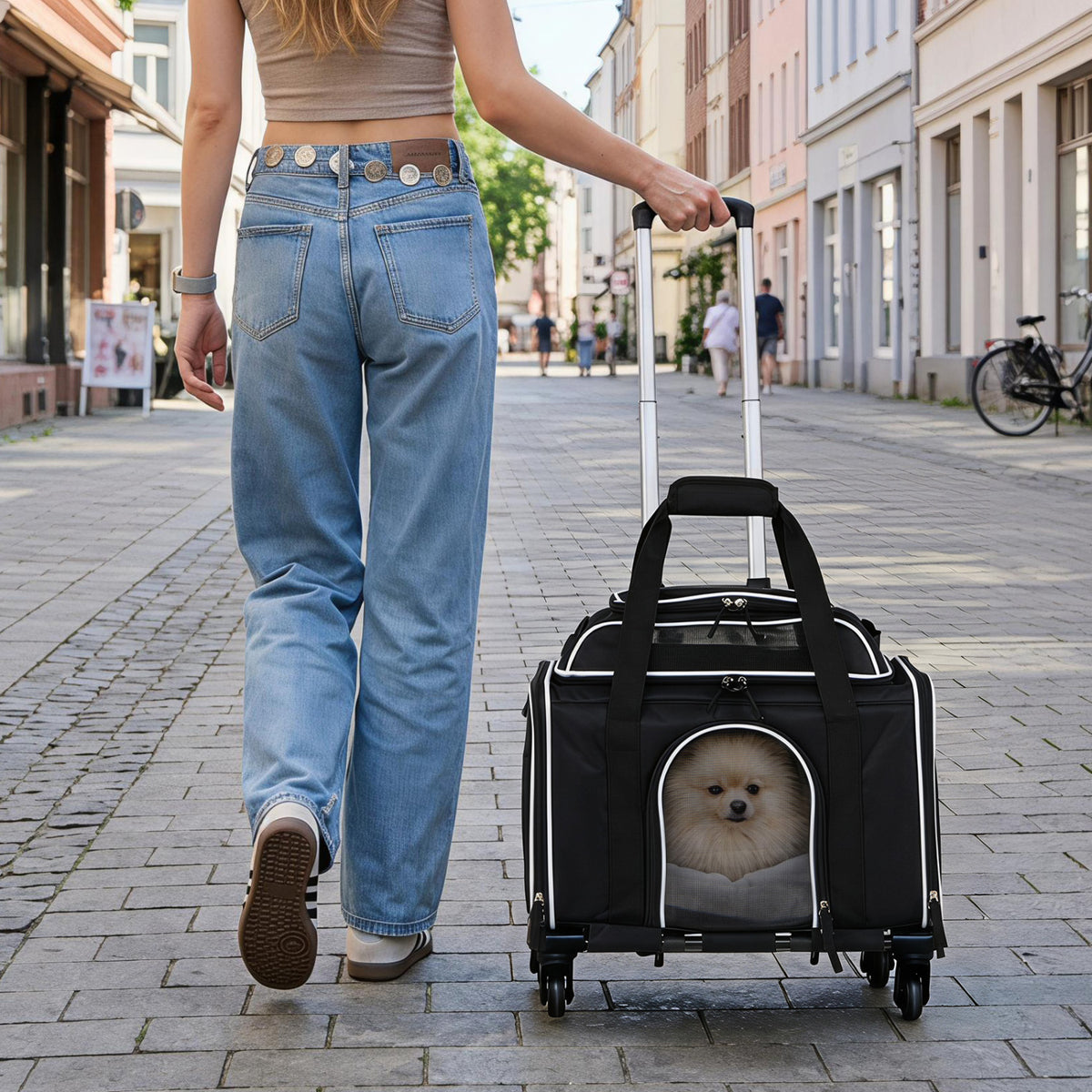 Foldable Pet Carrier with Wheels Airline Approved Rolling Cat and Dog Carrier-Black view 2