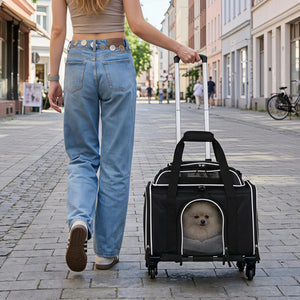 Foldable Pet Carrier with Wheels Airline Approved Rolling Cat and Dog Carrier-Black view 2