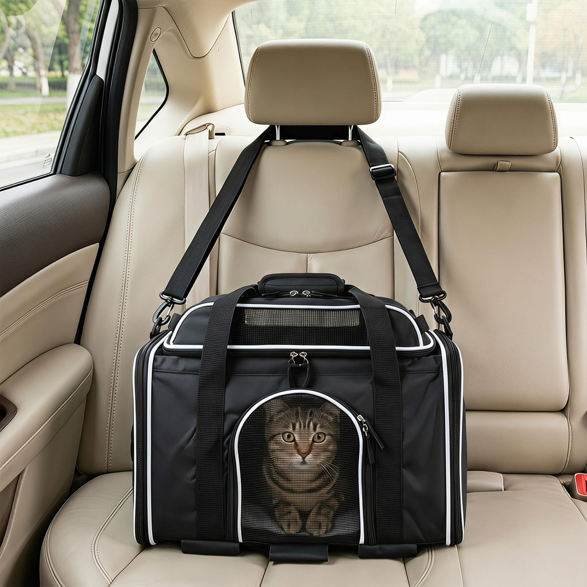 Foldable Pet Carrier with Wheels Airline Approved Rolling Cat and Dog Carrier-Black view 3