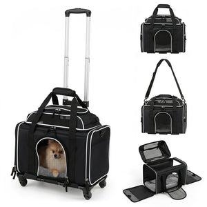 Foldable Pet Carrier with Wheels Airline Approved Rolling Cat and Dog Carrier-Black view 4