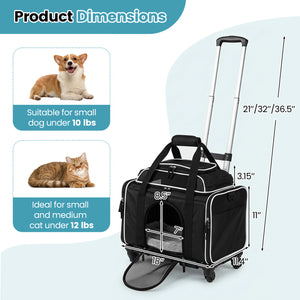 Foldable Pet Carrier with Wheels Airline Approved Rolling Cat and Dog Carrier-Black view 5