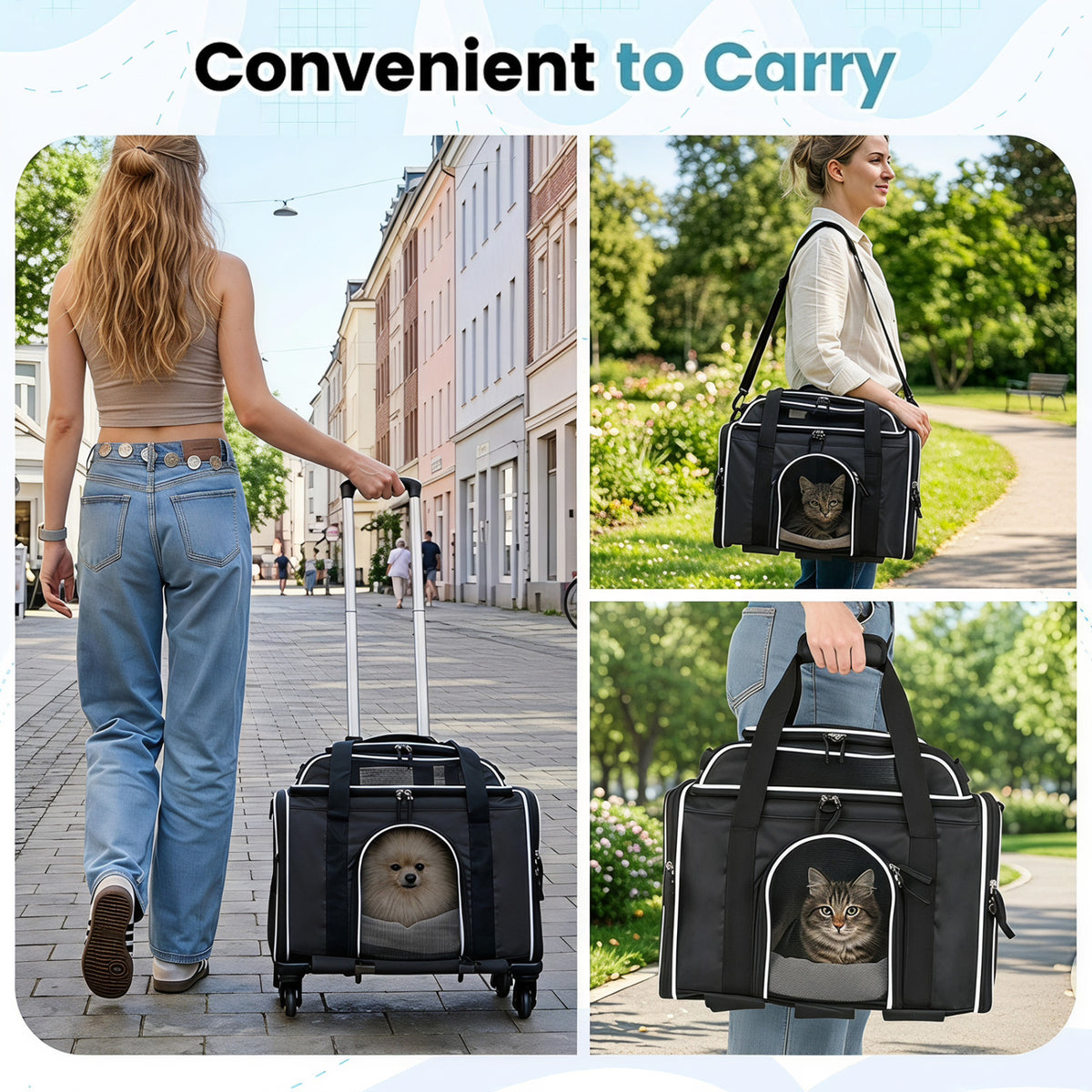 Foldable Pet Carrier with Wheels Airline Approved Rolling Cat and Dog Carrier-Black view 6