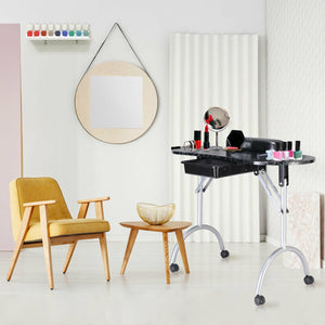 Foldable Portable Manicure Table with Drawer Casters and Cushion-Black view 2