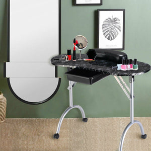 Foldable Portable Manicure Table with Drawer Casters and Cushion-Black view 3