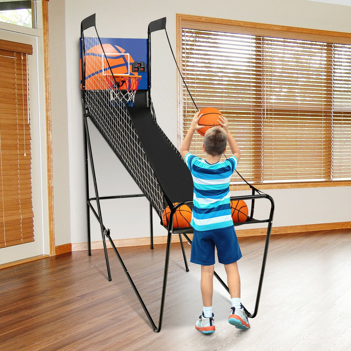 Foldable Single Shot Basketball Arcade Game with Electronic Scorer and Basketballs view 2