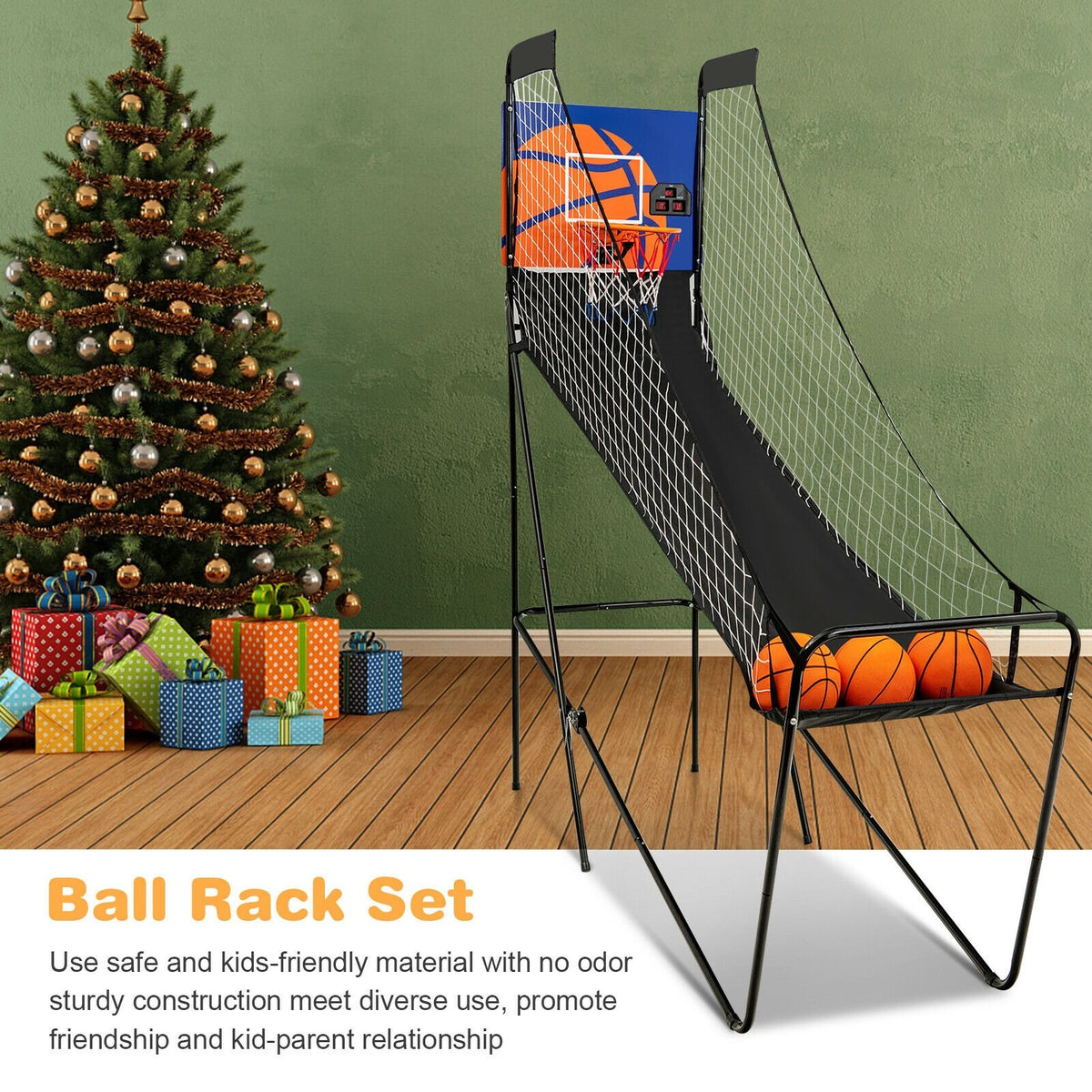 Foldable Single Shot Basketball Arcade Game with Electronic Scorer and Basketballs view 5