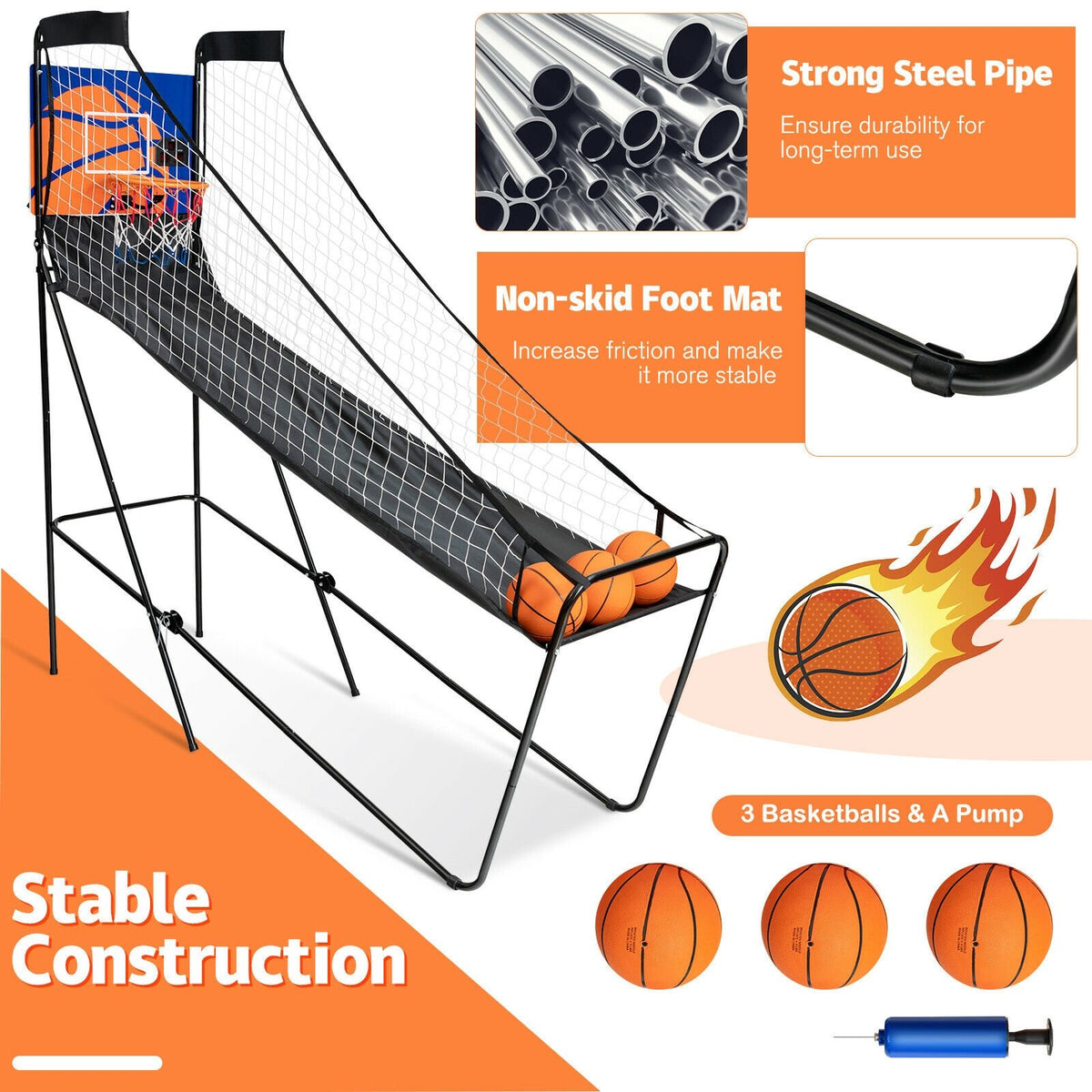 Foldable Single Shot Basketball Arcade Game with Electronic Scorer and Basketballs view 7