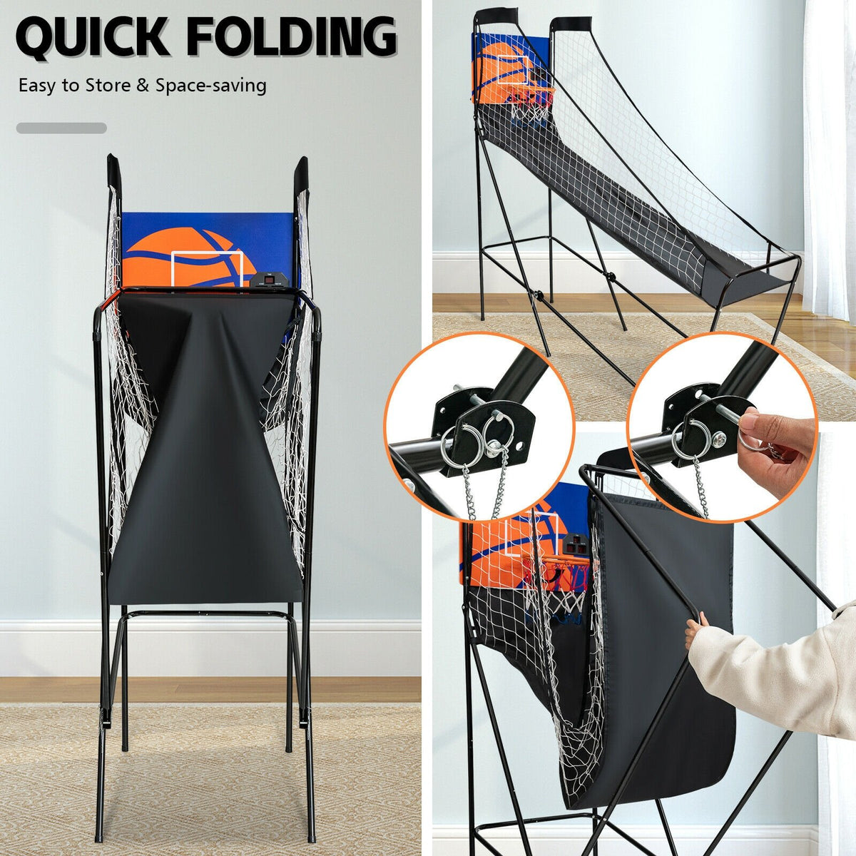 Foldable Single Shot Basketball Arcade Game with Electronic Scorer and Basketballs view 9