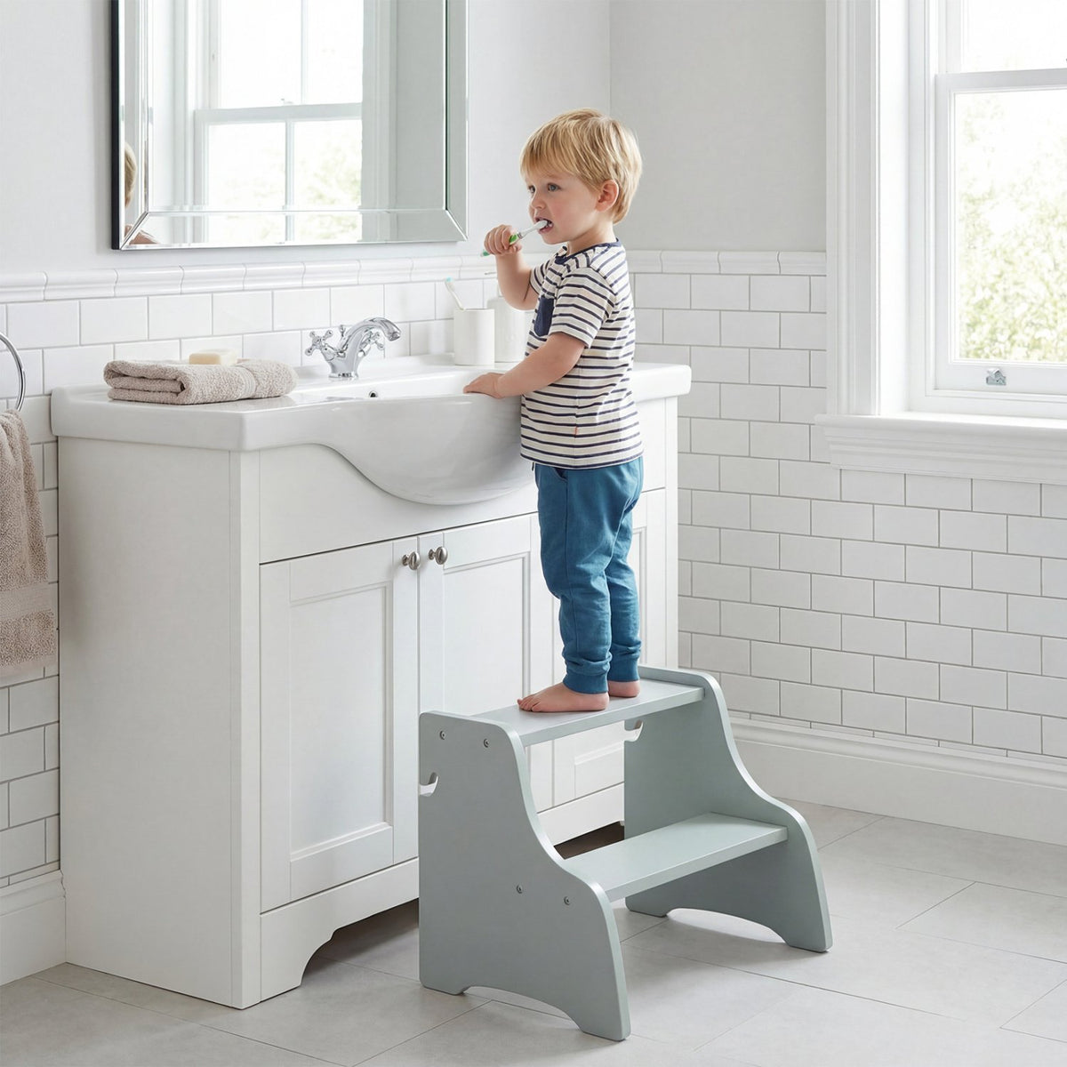 Foldable Toddler Step Stool with Chalkboards 2-Step Stool-Gray view 3