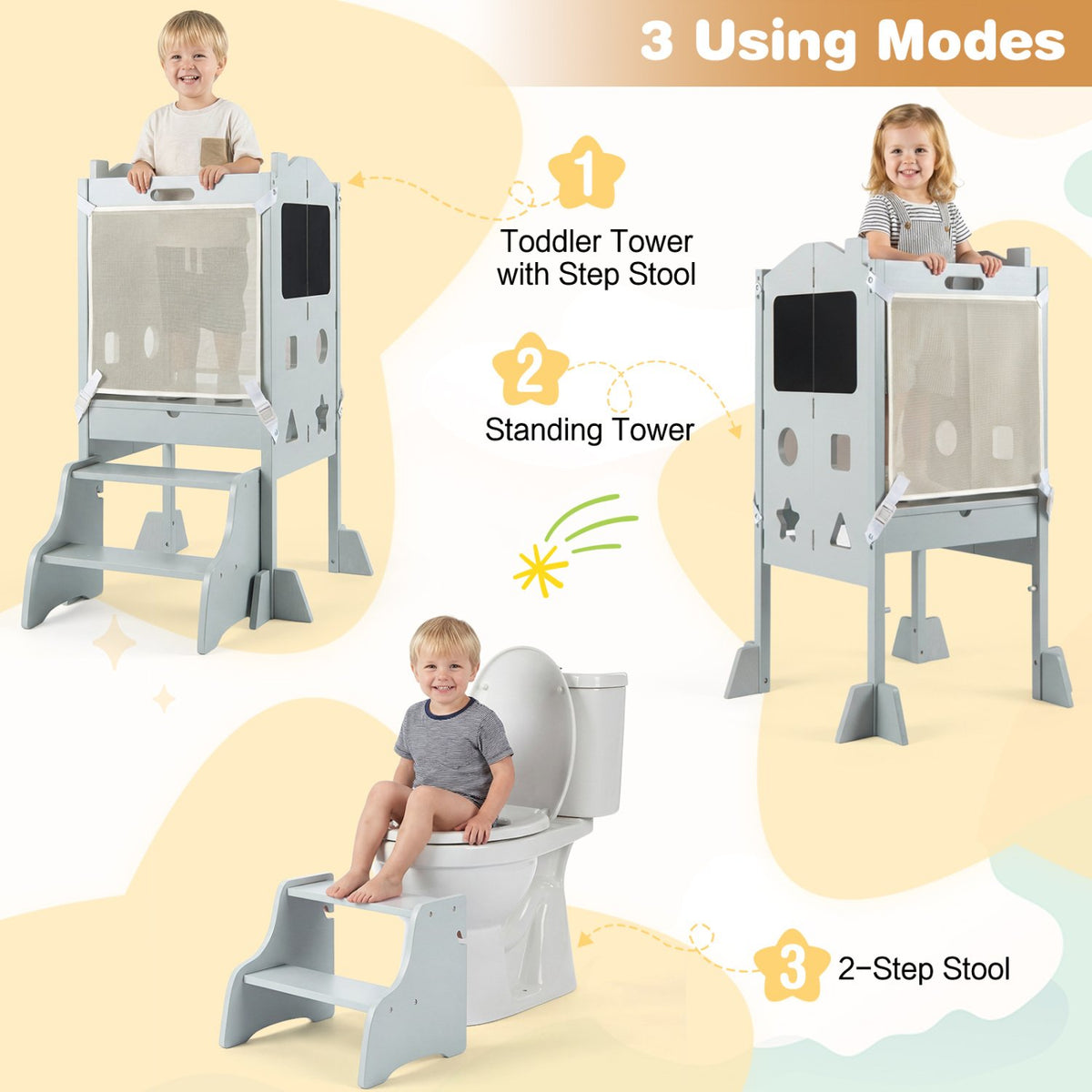 Foldable Toddler Step Stool with Chalkboards 2-Step Stool-Gray view 7