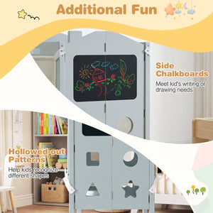 Foldable Toddler Step Stool with Chalkboards 2-Step Stool-Gray view 8