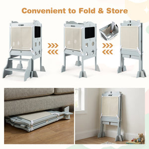 Foldable Toddler Step Stool with Chalkboards 2-Step Stool-Gray view 9