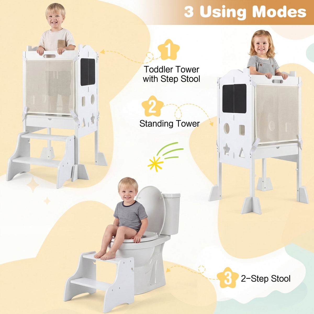 Foldable Toddler Step Stool with Chalkboards 2-Step Stool-White view 7