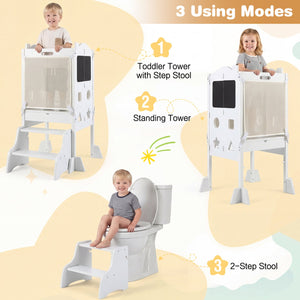 Foldable Toddler Step Stool with Chalkboards 2-Step Stool-White view 7