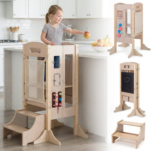 Foldable Toddler Step Stool Wooden Kitchen Standing Tower with 2-Step Stool