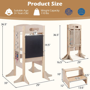 Foldable Toddler Step Stool Wooden Kitchen Standing Tower with 2-Step Stool view 4