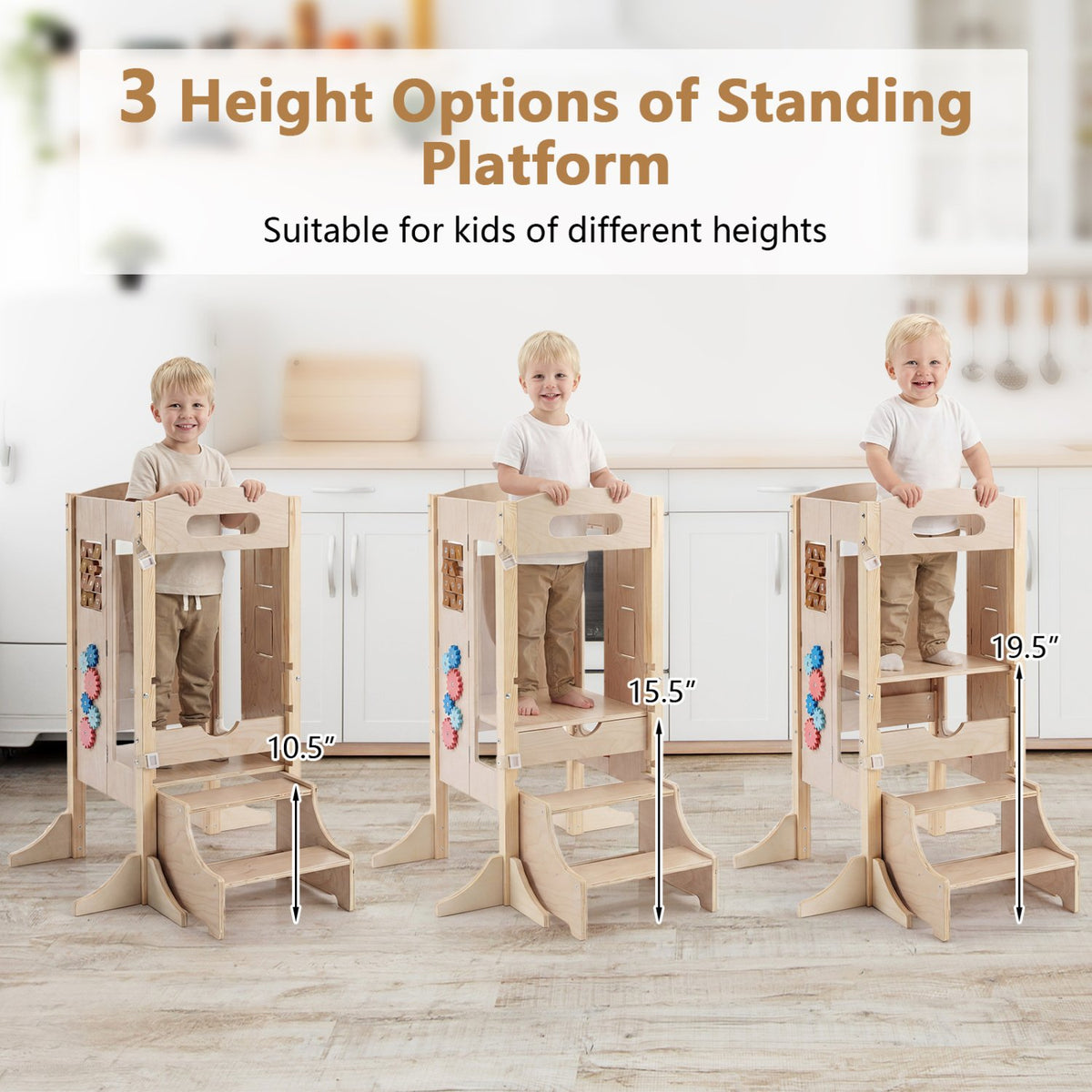 Foldable Toddler Step Stool Wooden Kitchen Standing Tower with 2-Step Stool view 7