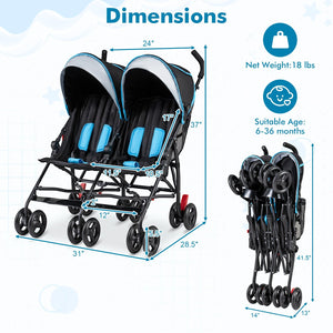 Foldable Twin Baby Double Stroller Ultralight Umbrella Kids Stroller-Navy view 5