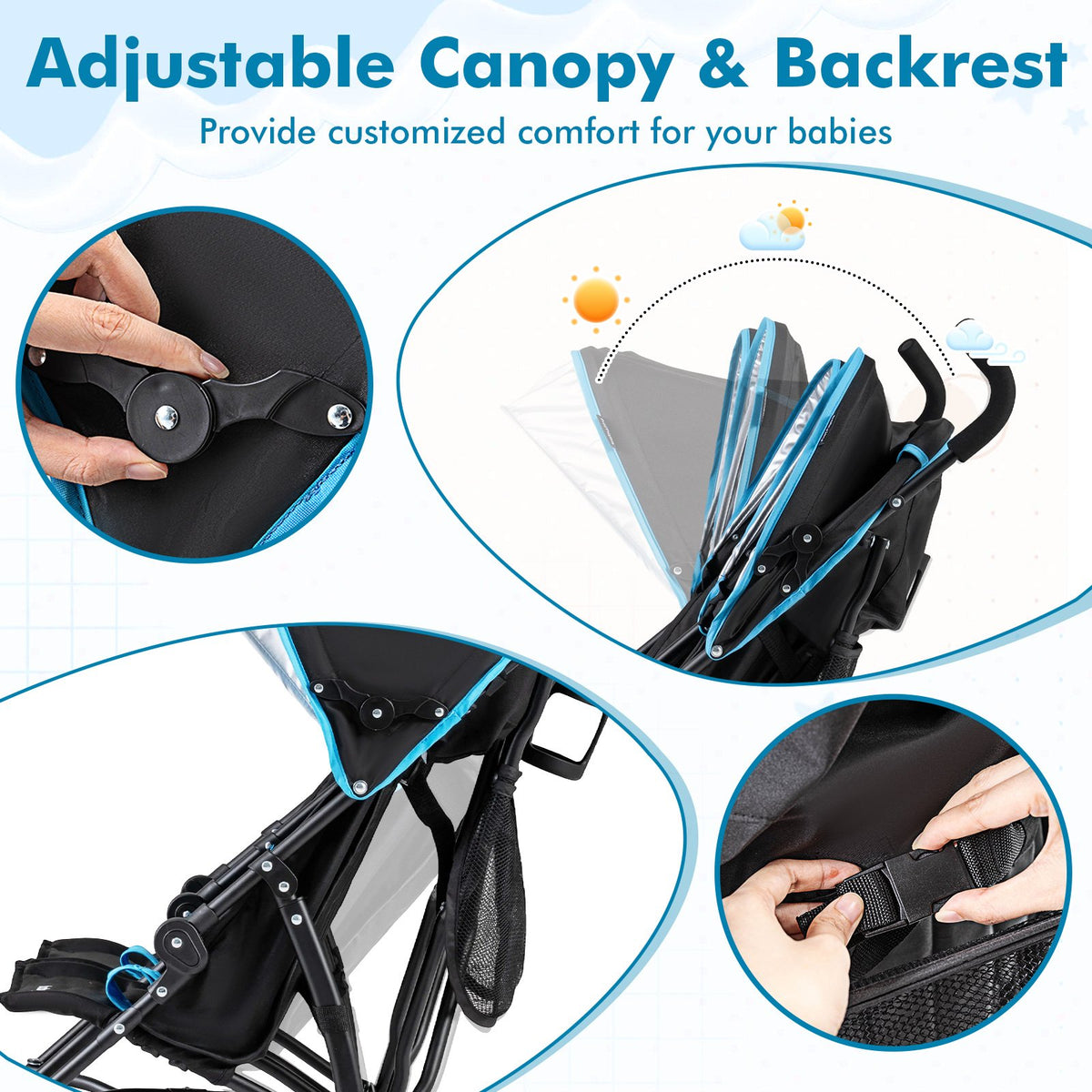 Foldable Twin Baby Double Stroller Ultralight Umbrella Kids Stroller-Navy view 8