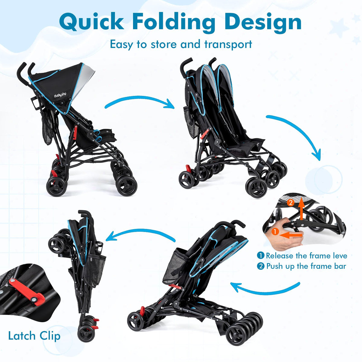 Foldable Twin Baby Double Stroller Ultralight Umbrella Kids Stroller-Navy view 9
