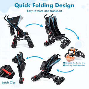 Foldable Twin Baby Double Stroller Ultralight Umbrella Kids Stroller-Navy view 9