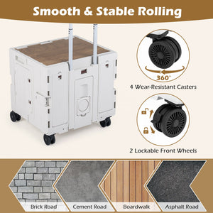 Foldable Utility Cart on 4 Rotate Wheels with Cup Holder-White view 6