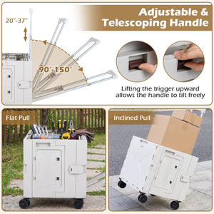 Foldable Utility Cart on 4 Rotate Wheels with Cup Holder-White view 7