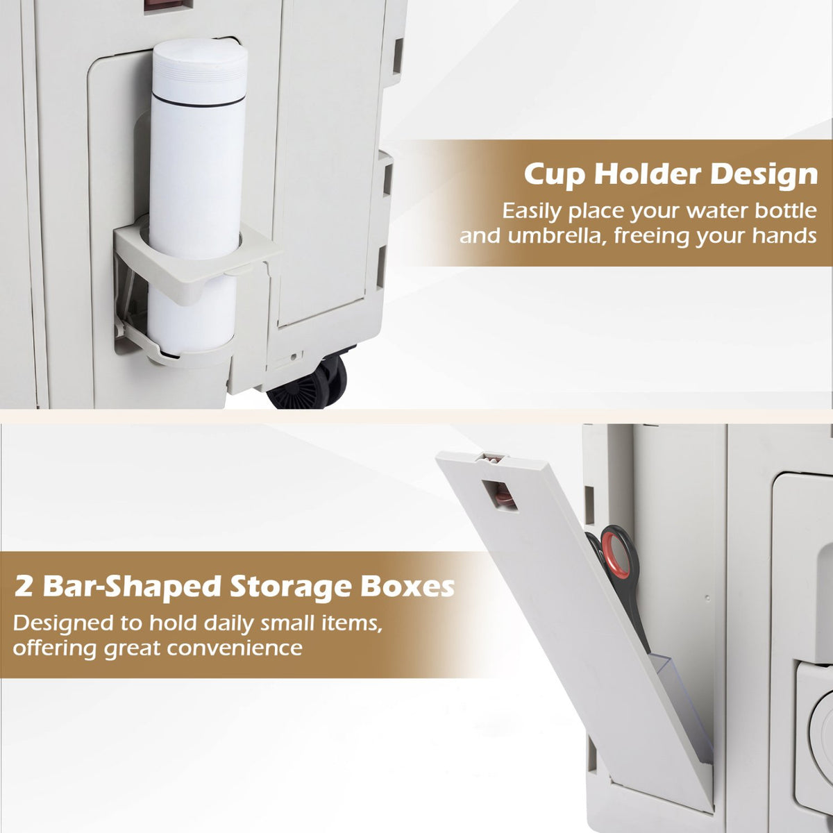 Foldable Utility Cart on 4 Rotate Wheels with Cup Holder-White view 8
