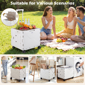 Foldable Utility Cart on 4 Rotate Wheels with Cup Holder-White view 9