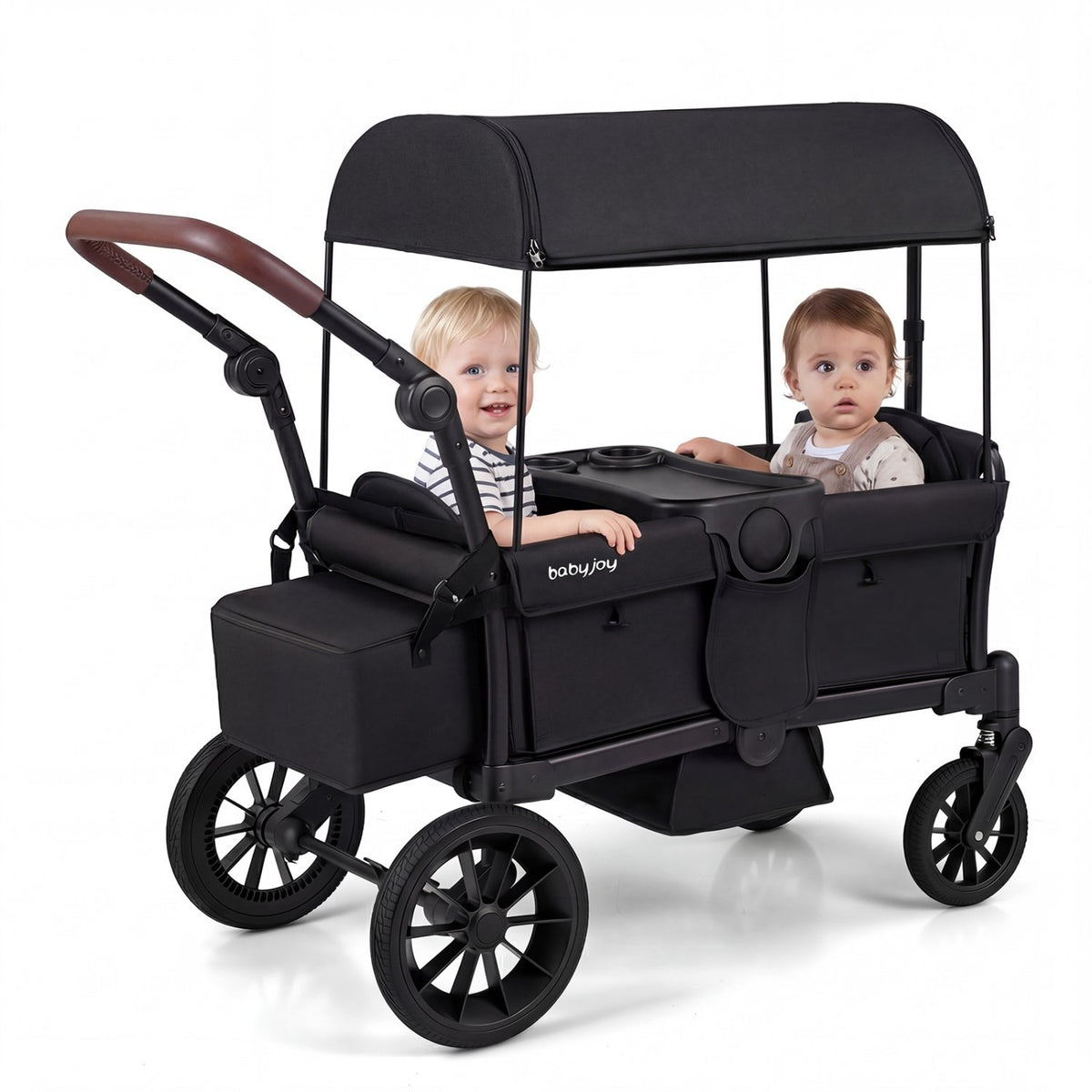 Foldable Wagon Stroller for 2 Kids Double Seater Toddler Stroller with Removable Canopy-Black
