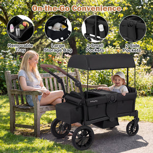 Foldable Wagon Stroller for 2 Kids Double Seater Toddler Stroller with Removable Canopy-Black view 4