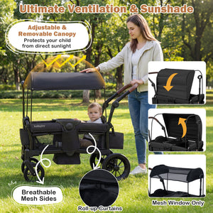 Foldable Wagon Stroller for 2 Kids Double Seater Toddler Stroller with Removable Canopy-Black view 6