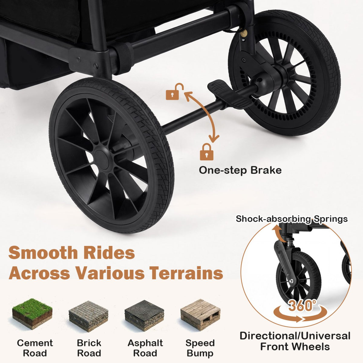 Foldable Wagon Stroller for 2 Kids Double Seater Toddler Stroller with Removable Canopy-Black view 7
