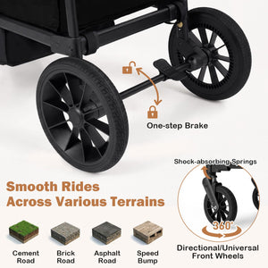 Foldable Wagon Stroller for 2 Kids Double Seater Toddler Stroller with Removable Canopy-Black view 7