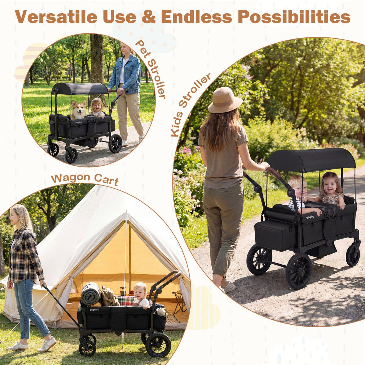 Foldable Wagon Stroller for 2 Kids Double Seater Toddler Stroller with Removable Canopy-Black view 9