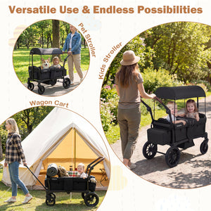 Foldable Wagon Stroller for 2 Kids Double Seater Toddler Stroller with Removable Canopy-Black view 9