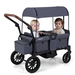 Foldable Wagon Stroller for 2 Kids Double Seater Toddler Stroller with Removable Canopy-Gray
