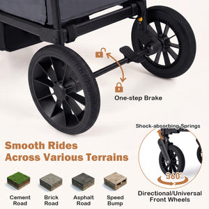 Foldable Wagon Stroller for 2 Kids Double Seater Toddler Stroller with Removable Canopy-Gray view 8