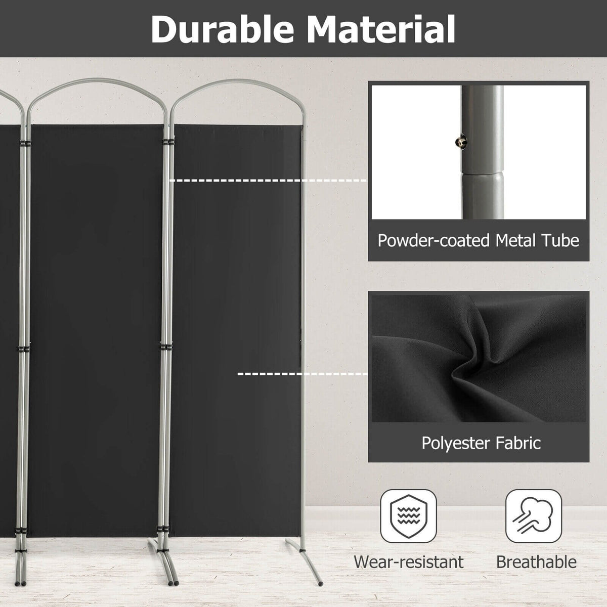 Folding 4-Panel Room Divider for Home Office Living Room-Black view 9