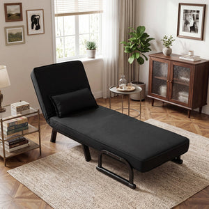 Folding 6 Position Convertible Sleeper Bed Armchair Lounge Couch with Pillow-Black view 3