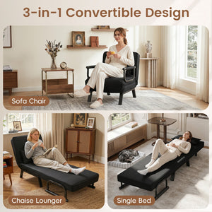 Folding 6 Position Convertible Sleeper Bed Armchair Lounge Couch with Pillow-Black view 7