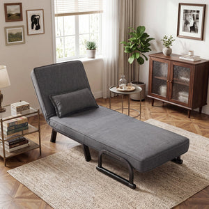 Folding 6 Position Convertible Sleeper Bed Armchair Lounge Couch with Pillow-Gray view 3