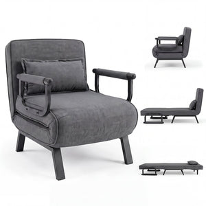 Folding 6 Position Convertible Sleeper Bed Armchair Lounge Couch with Pillow-Gray view 4