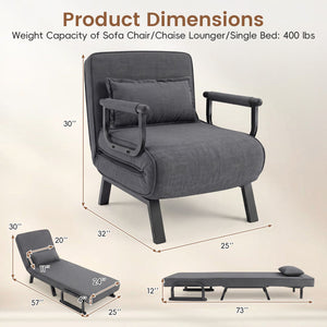 Folding 6 Position Convertible Sleeper Bed Armchair Lounge Couch with Pillow-Gray view 5